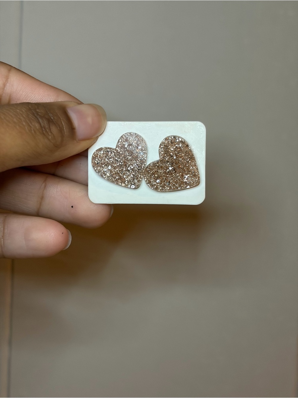 Glitter Heart Stud Earrings - Rose Gold Tone